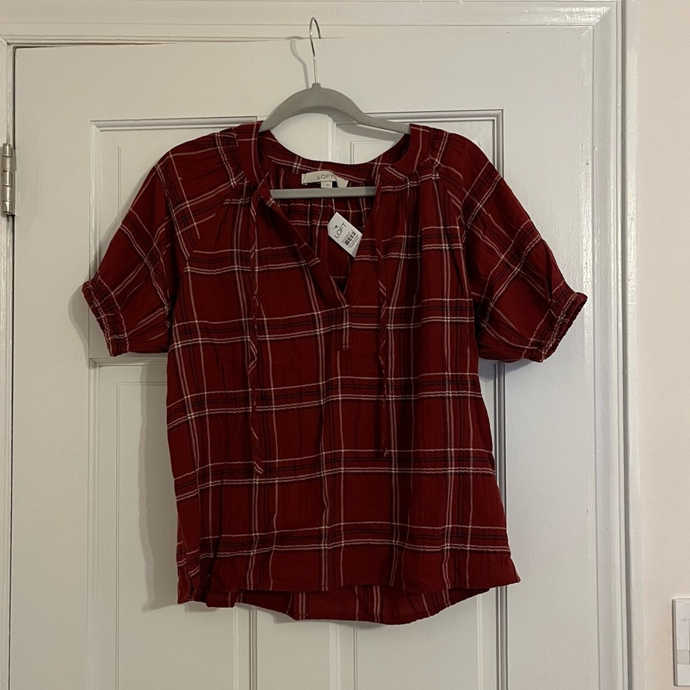 NWT LOFT Plaid Red Blouse Size Small